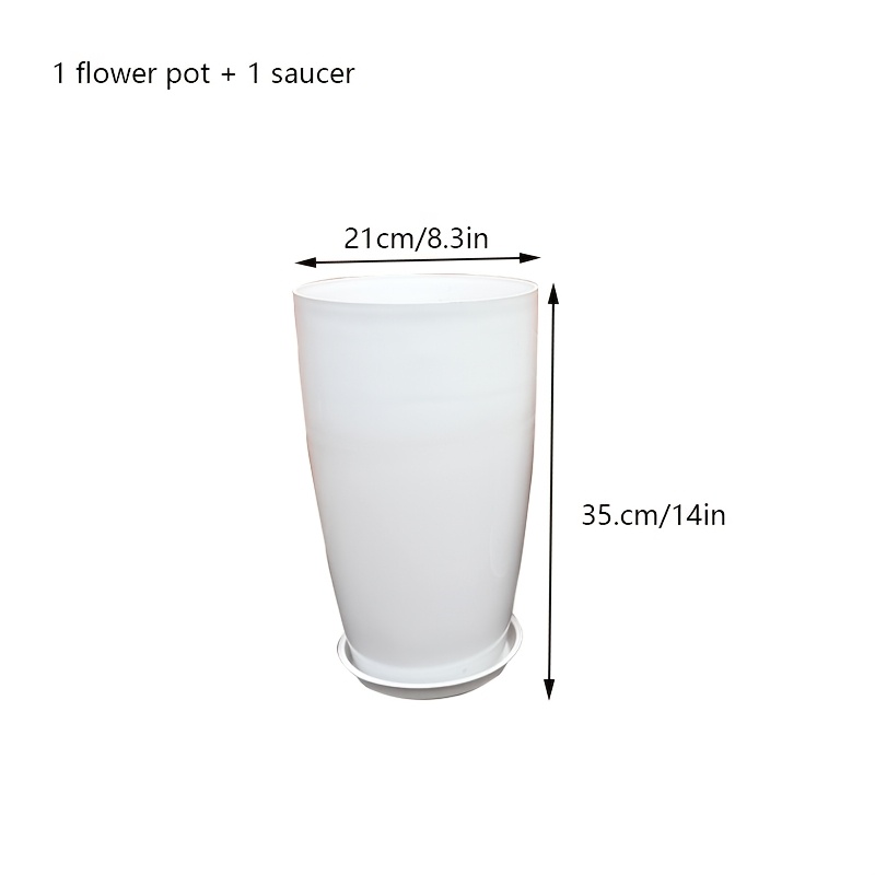 TEMU 2pcs Set, Tall Plastic Planter: 1 Flower Pot + 1 Tray, Floor-standing Plant Pot For Large Plants, Balcony, Terrace, And Garden Planter Gardening