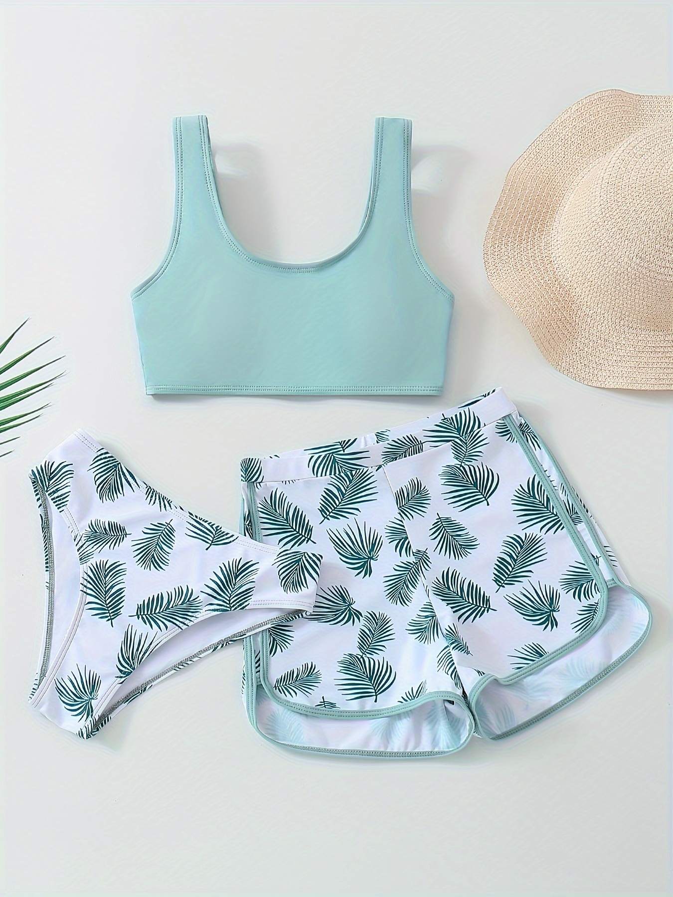 SHEIN Tween Girl Tropical Print Layer Hem Bikini Swimsuit