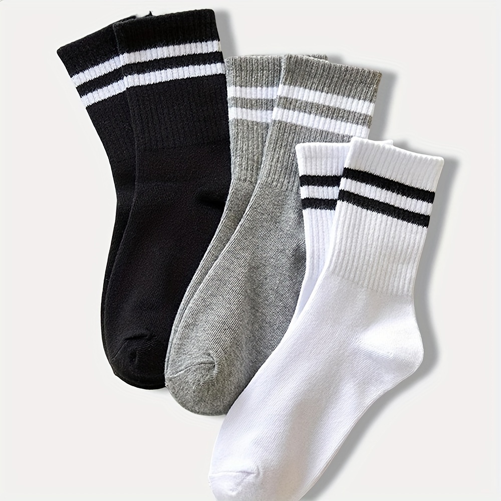 

3 Pairs Unisex Striped Socks, Simple & Breathable Mid Tube Socks, Women's Stockings & Hosiery