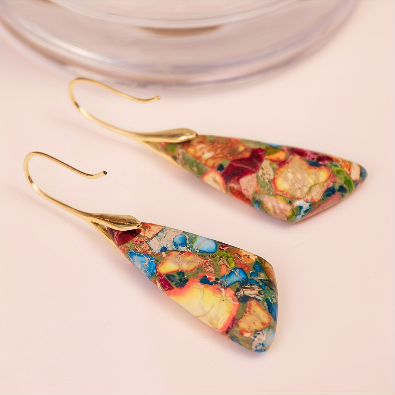 Women's Colorful Triangle Natural Stone Dangle Earrings
