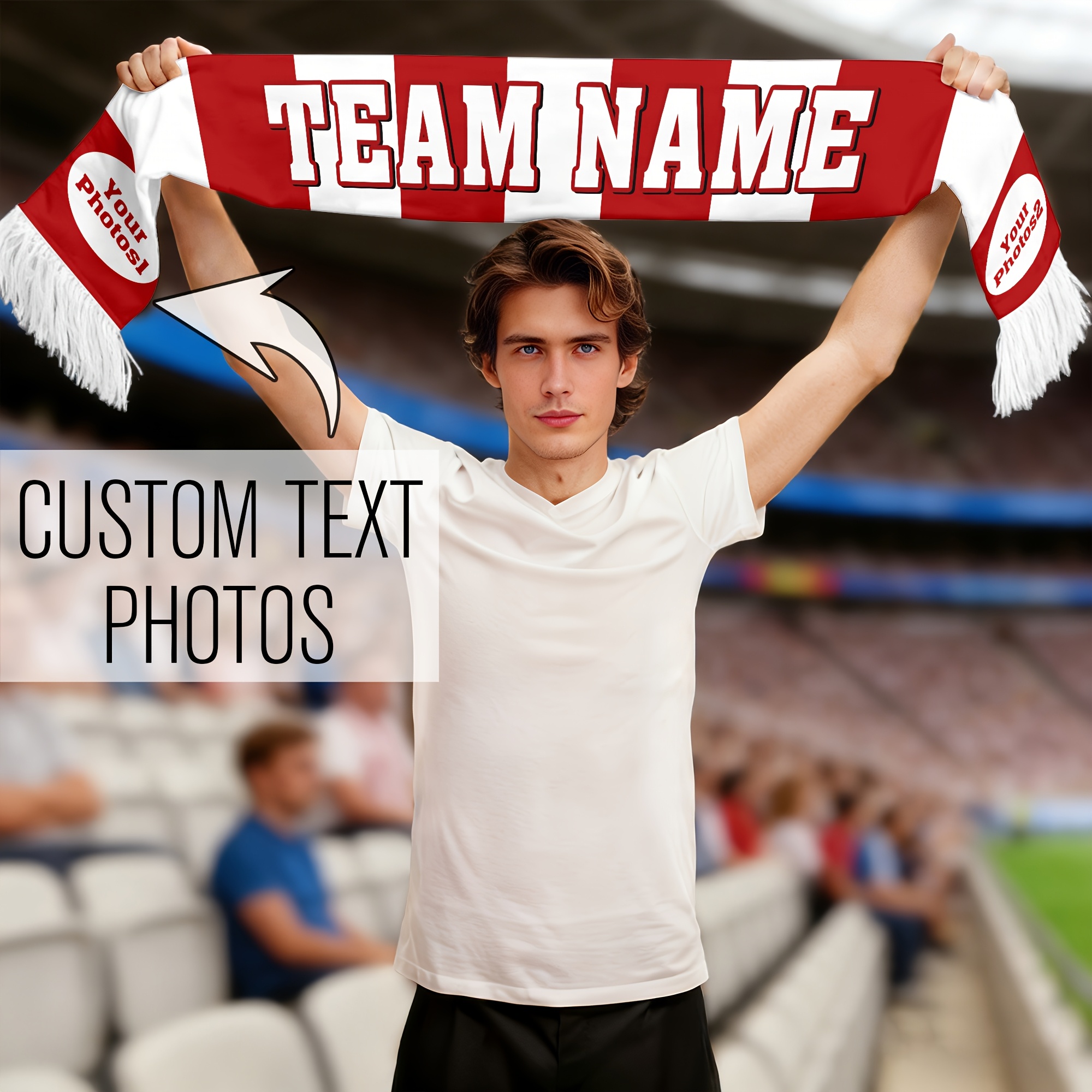 TEMU Custom Photo/logo Football Fan Scarf Suitable For Team - With Your Own Picture/text, Machine Washable Polyester Scarves For Group Gifts, Sports