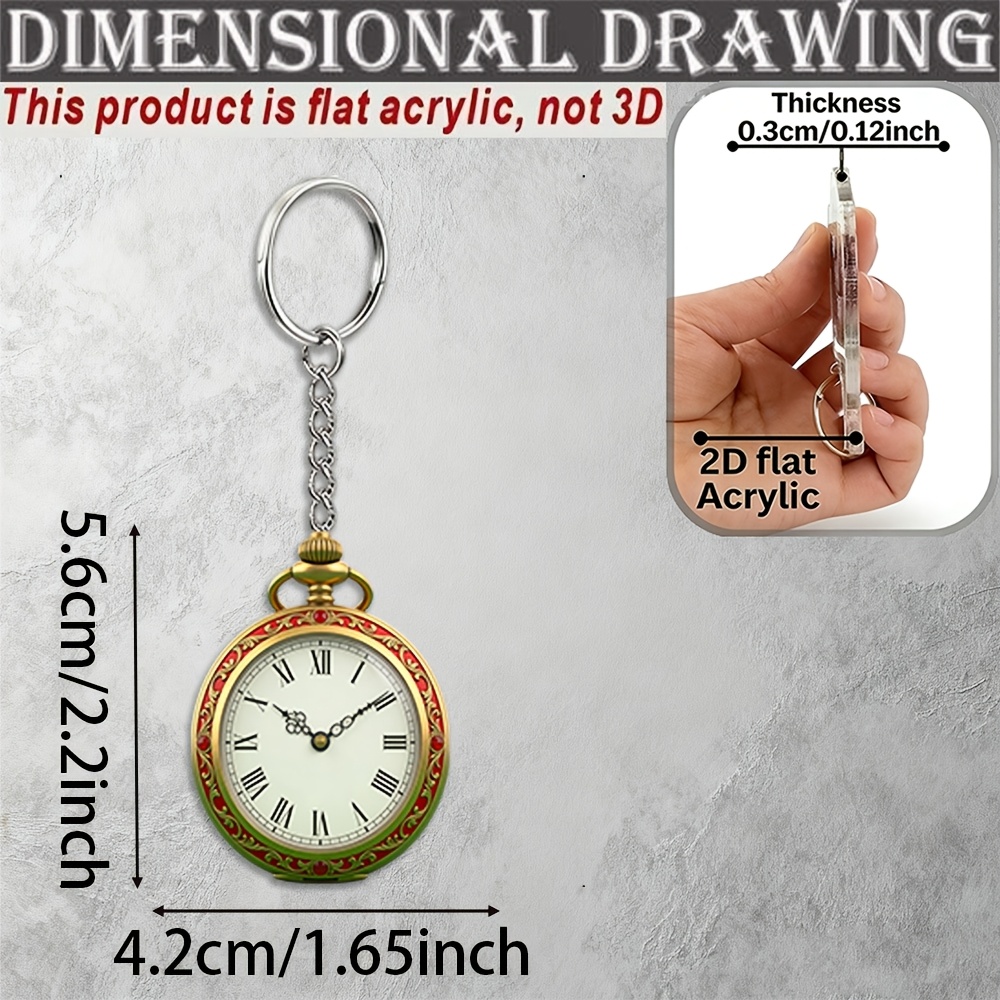 TEMU 2D, 1 pieza Colgante de llavero de acrílico con forma de reloj de bolsillo , Adorno de llavero con grabado de reloj de bolsillo con números ,