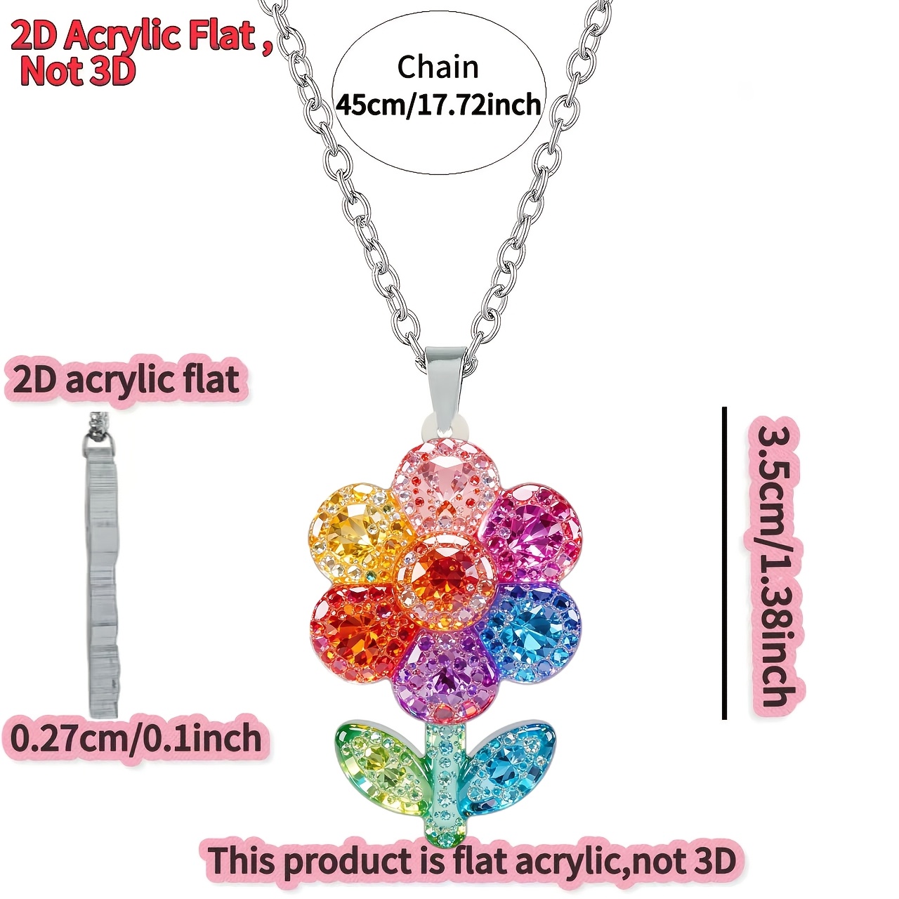 Acrylic Flower Picture Pendant Necklace, Ideal Gift