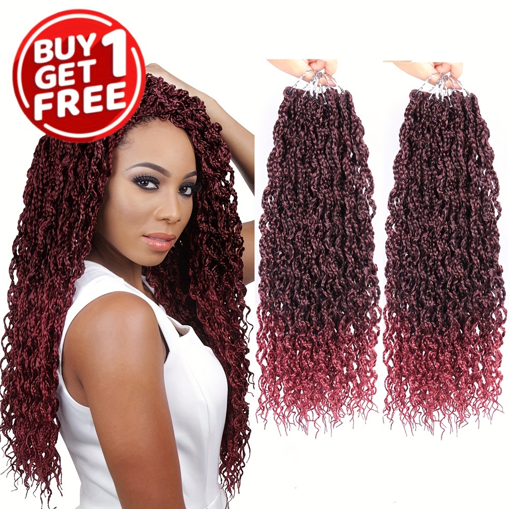 Ombre Red Burgundy Box Braids 3X Twist Hair Extensions Long Synthetic for  Women