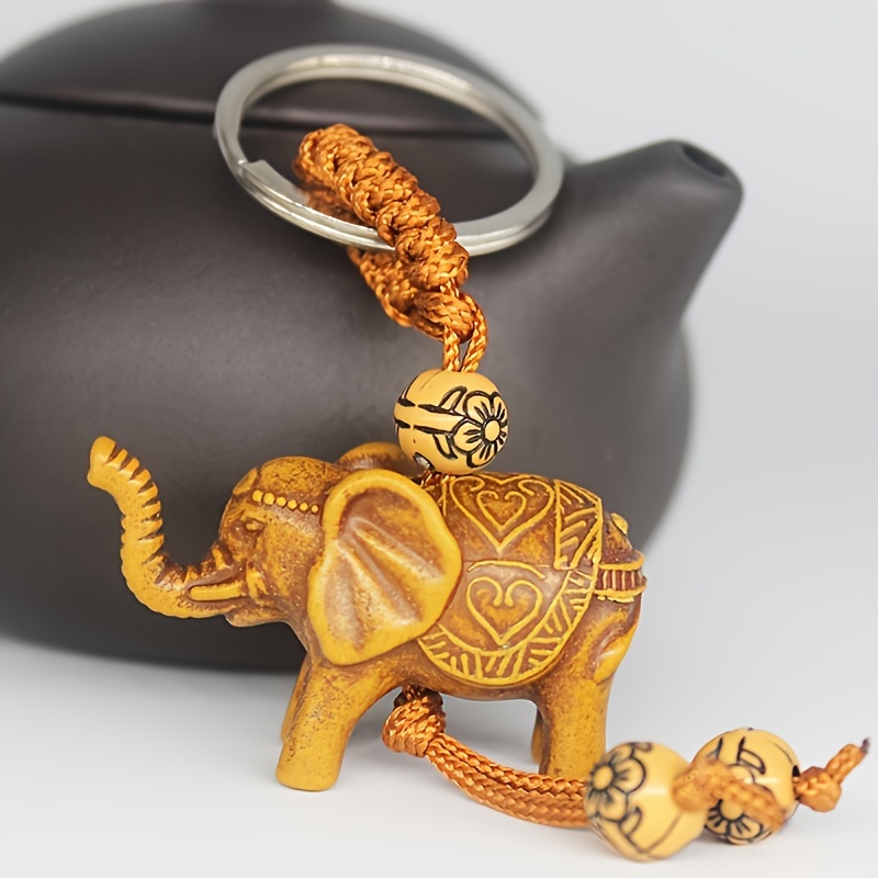 

Handcrafted Ginger Yellow Resin Elephant Keychain - Vintage Style, Charm & Wealth , Abs - Bags & Cars, Great Gift Idea