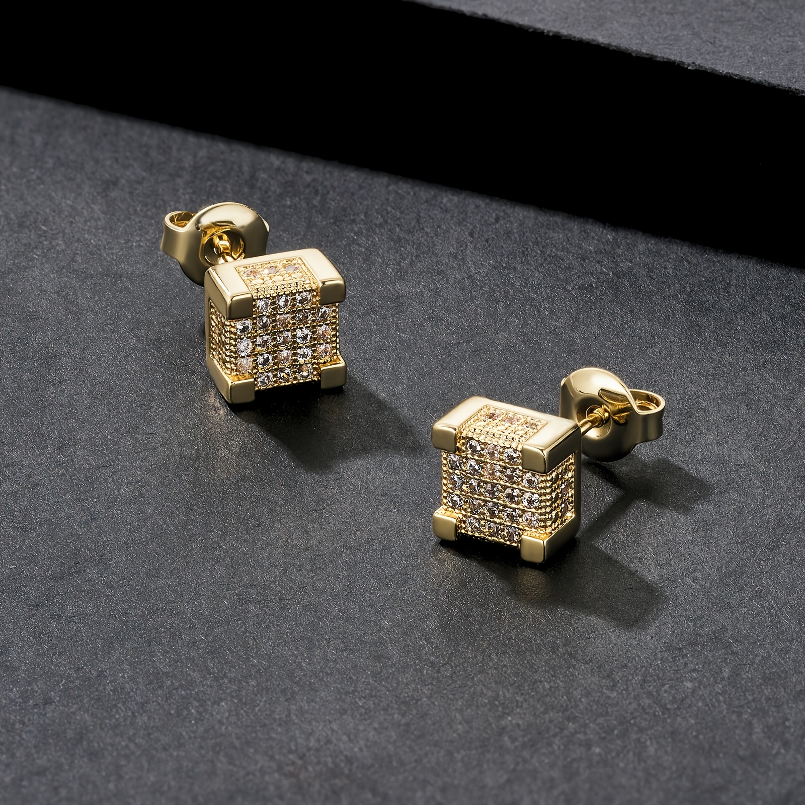 TEMU A Pair Of Cubic Hip-hop Earrings Unisex For Daily Wear, Parties, Holidays Top For Valentine's Day Gifts