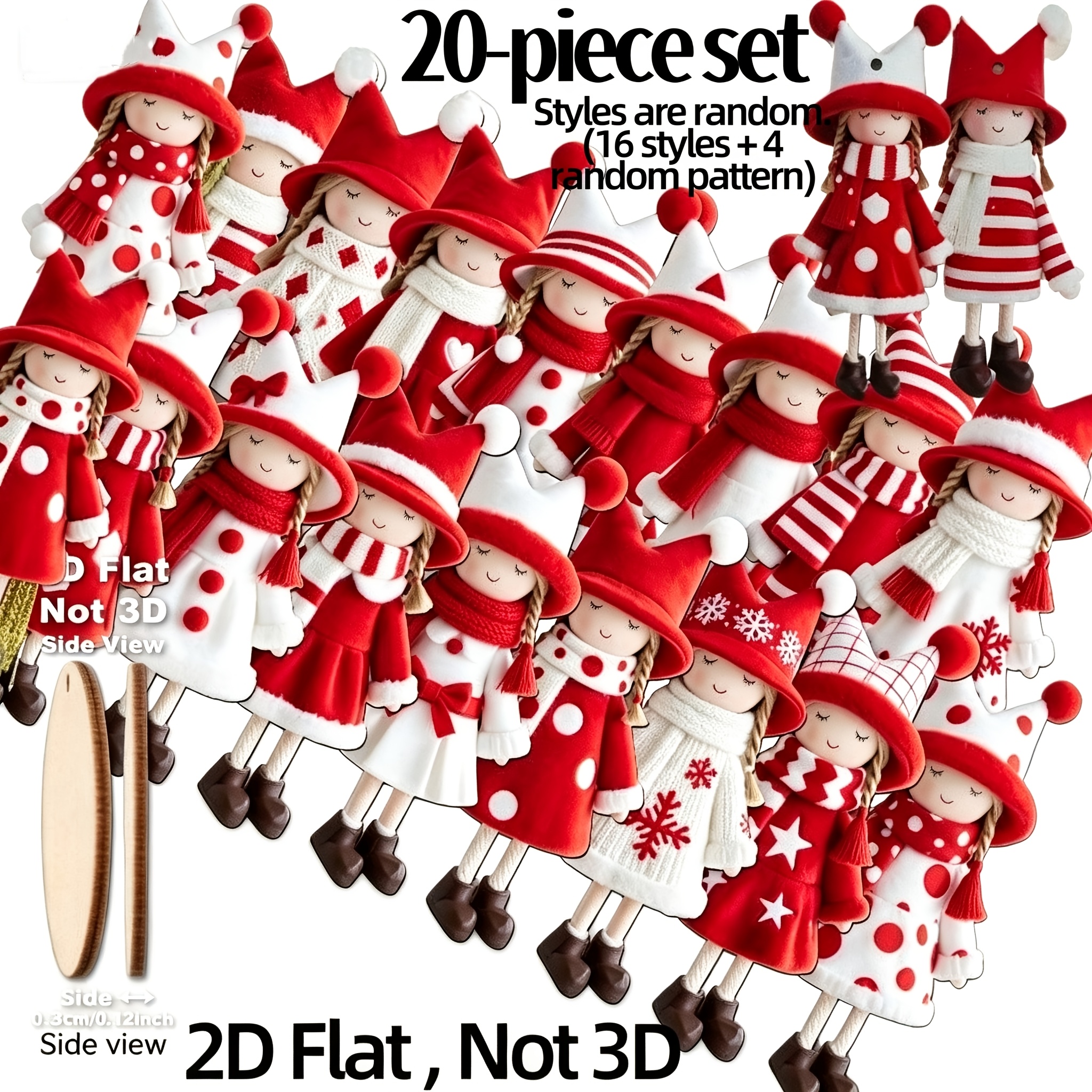 TEMU 2d Flat - 20pcs Set (16 Styles And 4 Random Patterns) And White Christmas Hat Wooden Hanging Decor - Is Random - Tree Decoration, Thanksgiving,