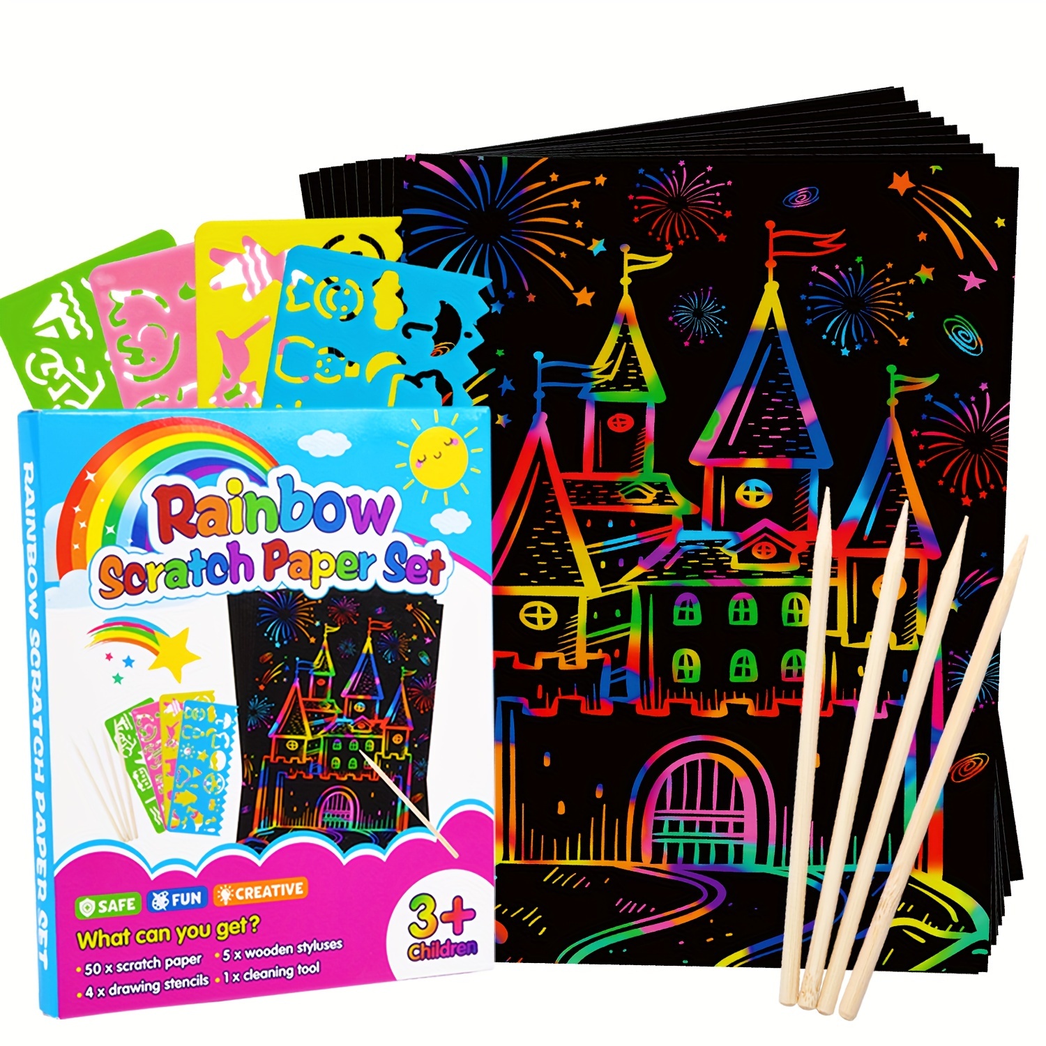  RMJOY Rainbow Scratch Paper Sets: 60pcs Magic Art Craft Scratch  Off Papers Supplies Kits Pad for Age 3-12 Kids Girl Boy Teen Toy Game Gift  for Birthday, Party Favor, DIY Activities
