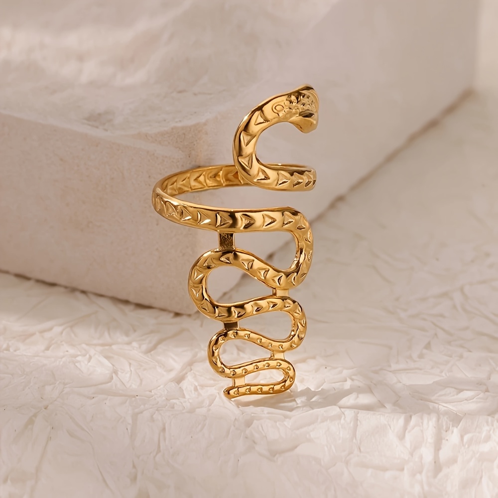 TEMU A Snake Design Ring With An Open Adjustable Finger Ring, High-quality Stainless Steel Jewelry, Easy And Elegant Temperament , A Women's Gift,
