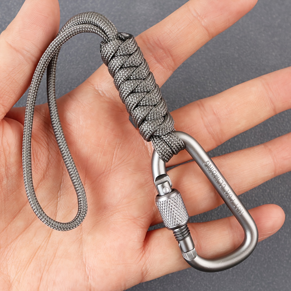 Image of 1pc Braided Rope Keychain With Metal - Outdoor Emergency Rope, Sporty Round Design - Ideal For Backpacks & Gift Tags, Edc Quick Hanging Keychain Anti-theft Rope Chain