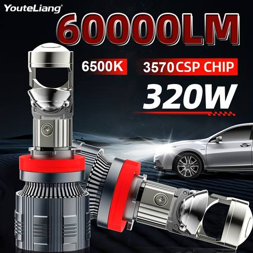 2pcs led headlight bulbs 60000lm h7 h4 h11 9005 9006 canbus no error with lens fans 320w high power 6500k quickly spread heat led 800 brightness without battery