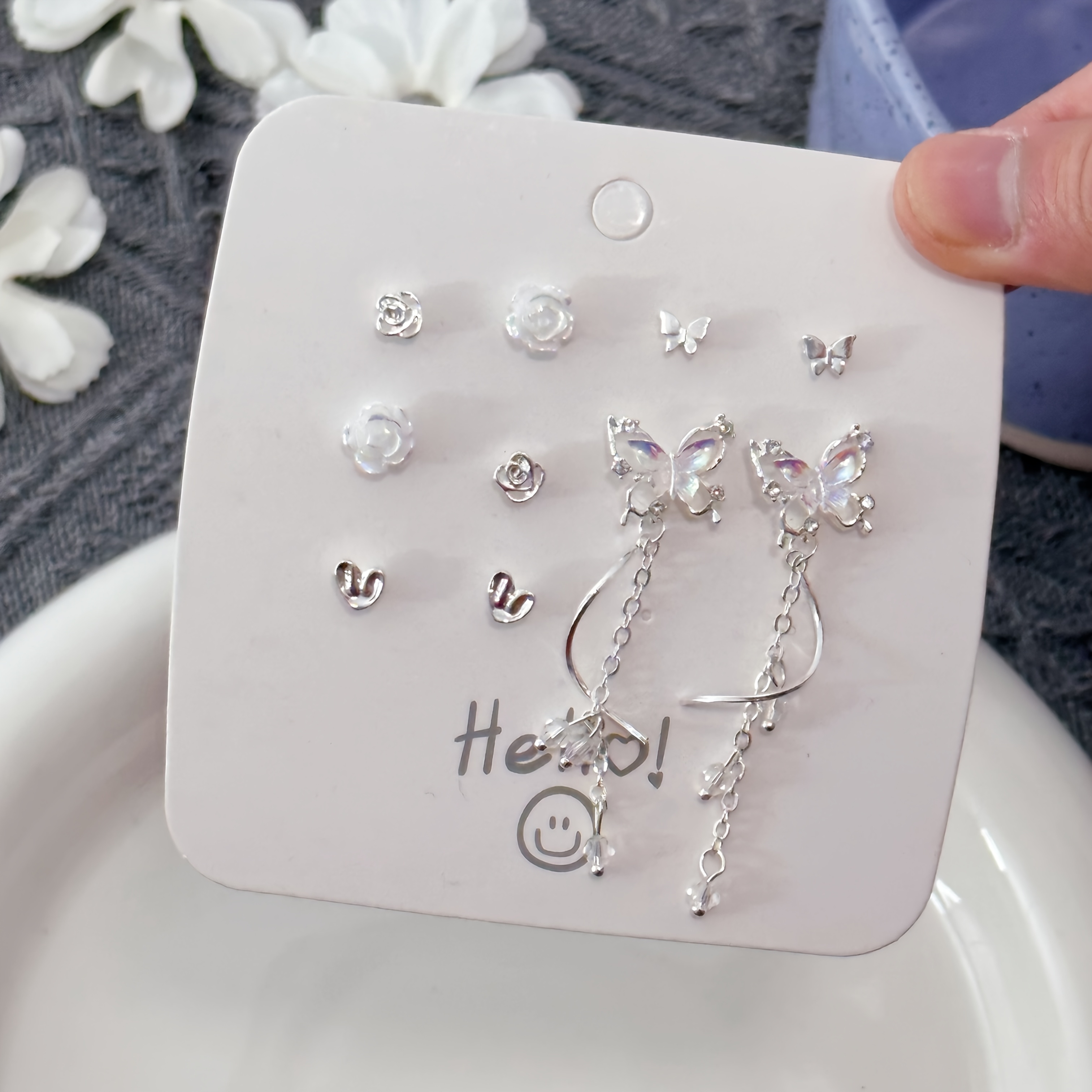 5 pair elegant heart earrings set alloy 925 silver - Temu