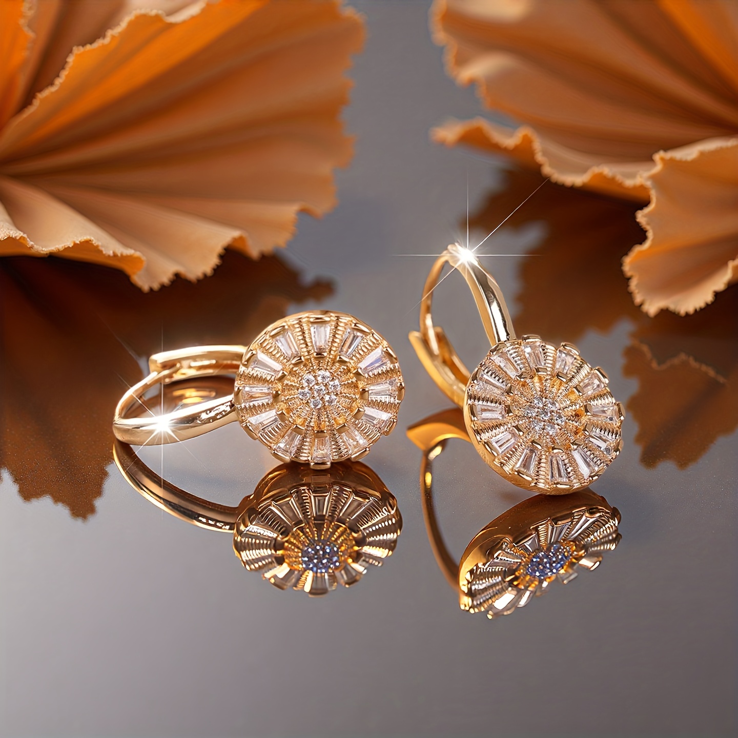 Image of 1 Pair Of Luxurious Round Floral White Synthetic Cubic Zirconia Stud Earrings, Suitable For Women, Vintage , Ideal For Wedding Jewelry And Gifts