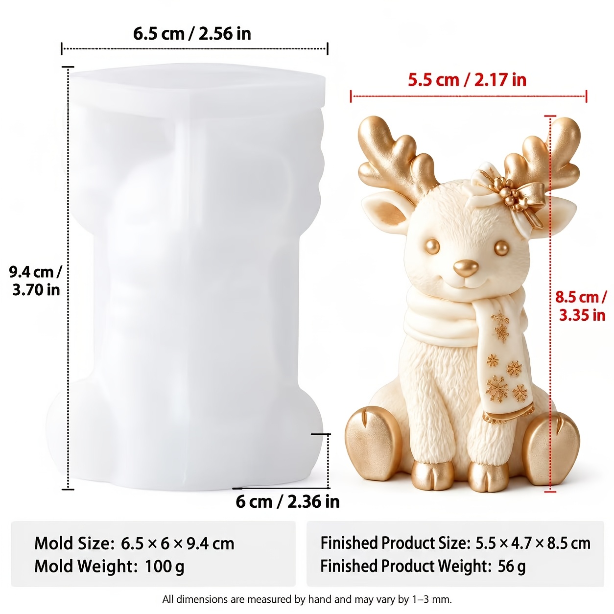 TEMU Stampo 3D Renna Natalizia per Candele Profumate Fai da Te in Cera di Soia e Lavori in Resina Epossidica - Stampi in per Gesso e a Forma di Corna