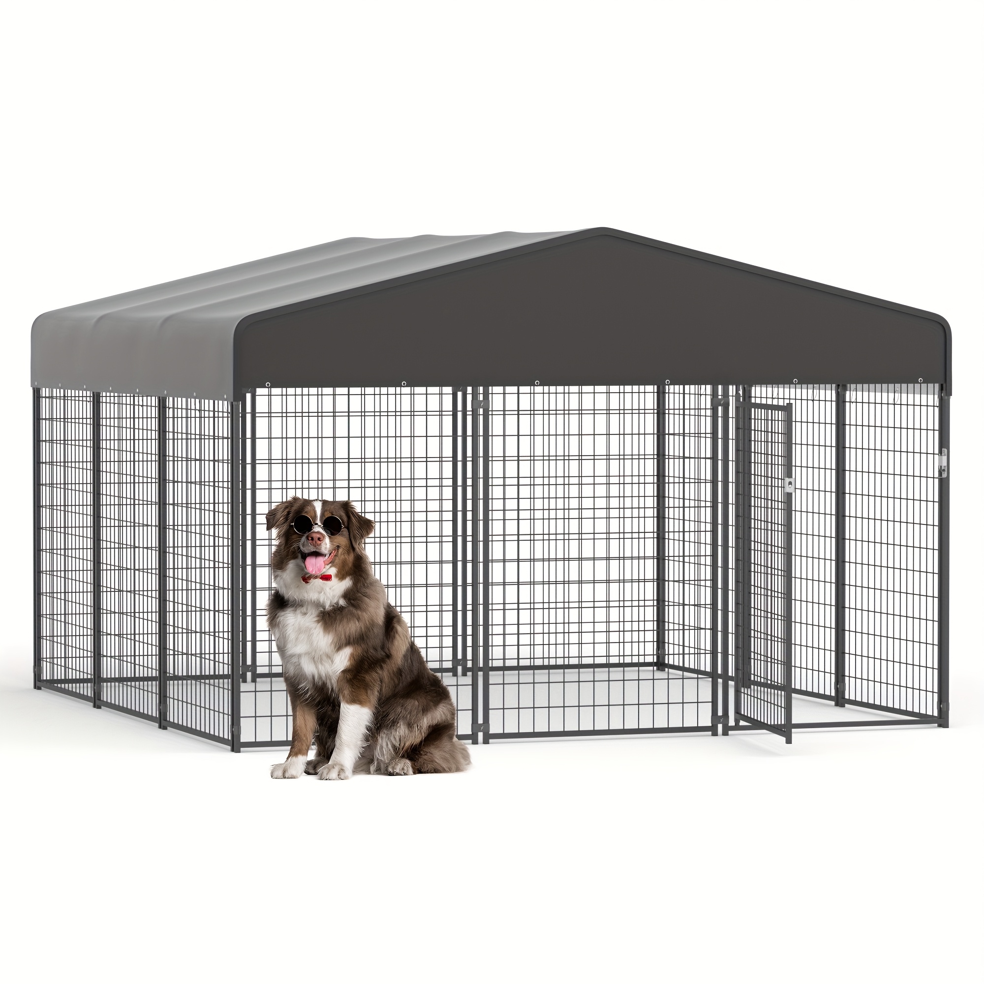 TEMU Dog Kennel Large Dog Crates Dog Playpen Heavy Duty Kennels For Large Dogs Outdoor Enclosure Pet Run Cage Dog Pen With & Uv Protected Top Cover