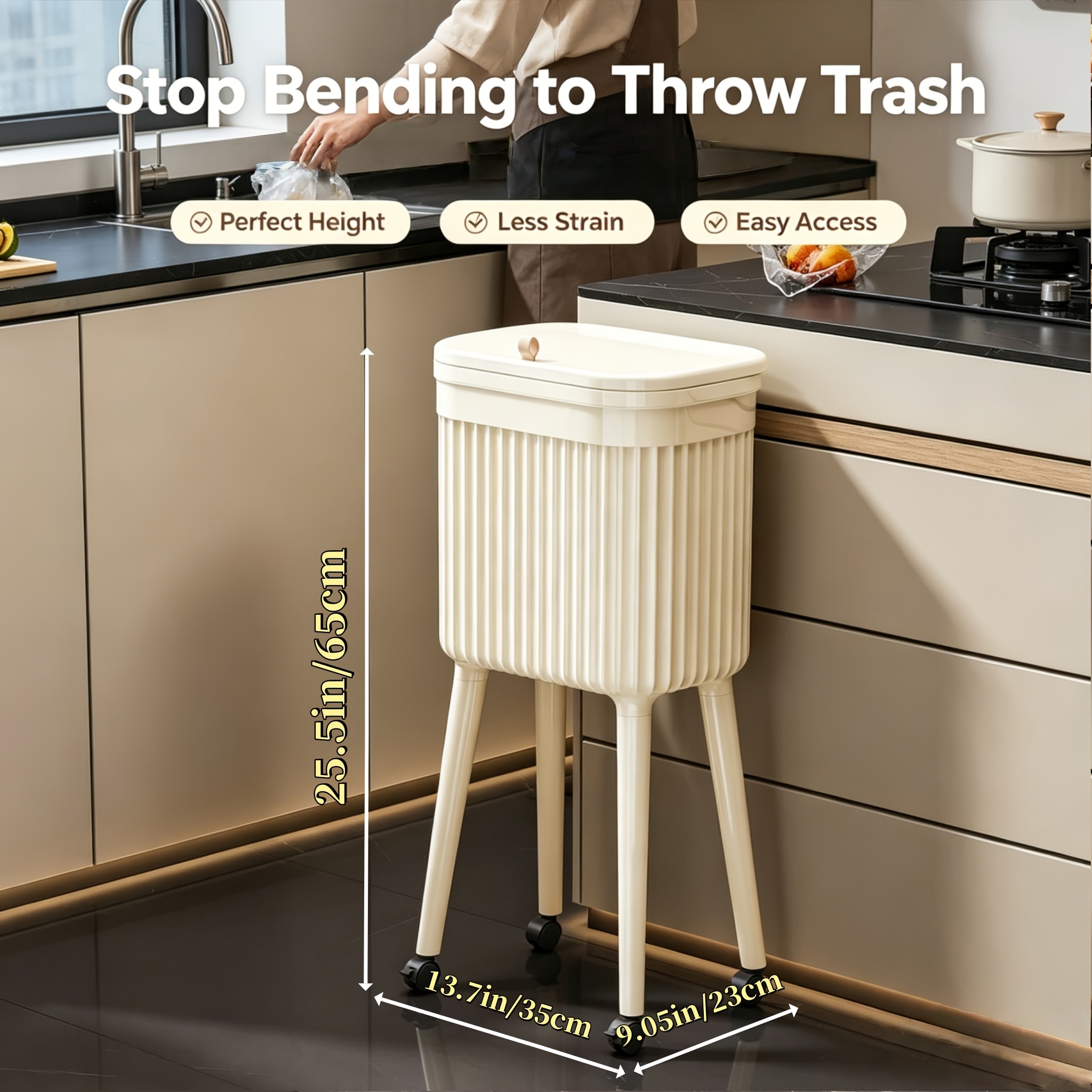 TEMU Slim Rolling Kitchen Trash Can W/ Lid, Tall No Bending Odor Sealed Compost Bin W/ Removable Inner Bucket Multi Narrow Mobile Wastebasket For
