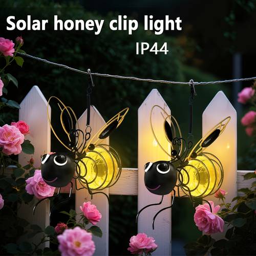 solarbetriebene hängende bienenlaterne - automatische /aus gartenleuchten für den außenbereich mit elastischer feder, solar bienen dekoration für terrasse, hof, solarbeleuchtung, terrassendekoration, dekorative leuchte, solarleuchte außen, solarleuchte für den außenbereich, solarleuchtenclip