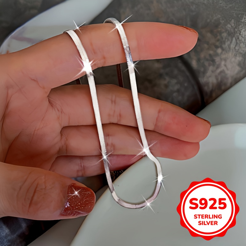 High End S925 Golden Flat Snake Bone Chain Blade Necklace