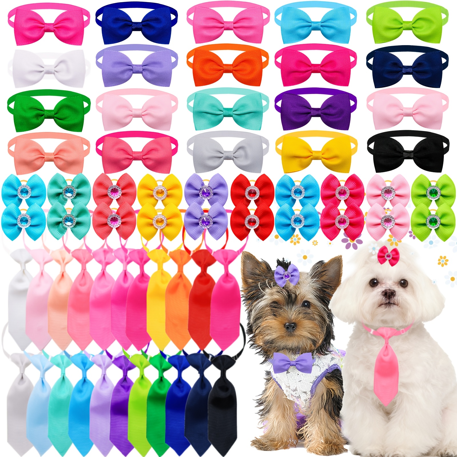 TEMU Set Of 20 Solid Color Dog Bowties, Neckties, And Hair Bows In Colors, Stylish Grooming Additions For Pets