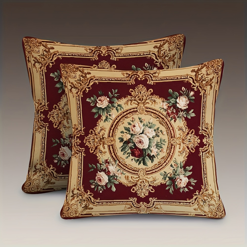 E-shop 2 Stück, Doppelseitige Weiche Kissenbezüge 18x18 Zoll, Traditionelle französische Wolle mit Blumenmuster, Geeignet für Sofas, Wohnzimmer,