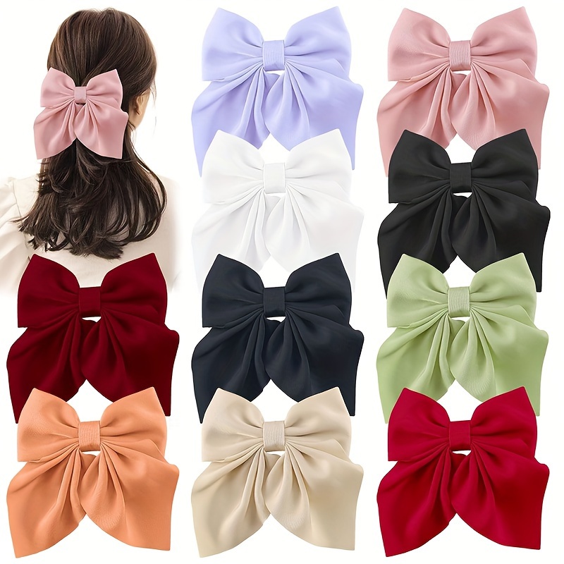 

5 Pcs Women's Summer Fashion Solid Color Bow Hair Clips - Simple And Elegant, Polyester Fiber