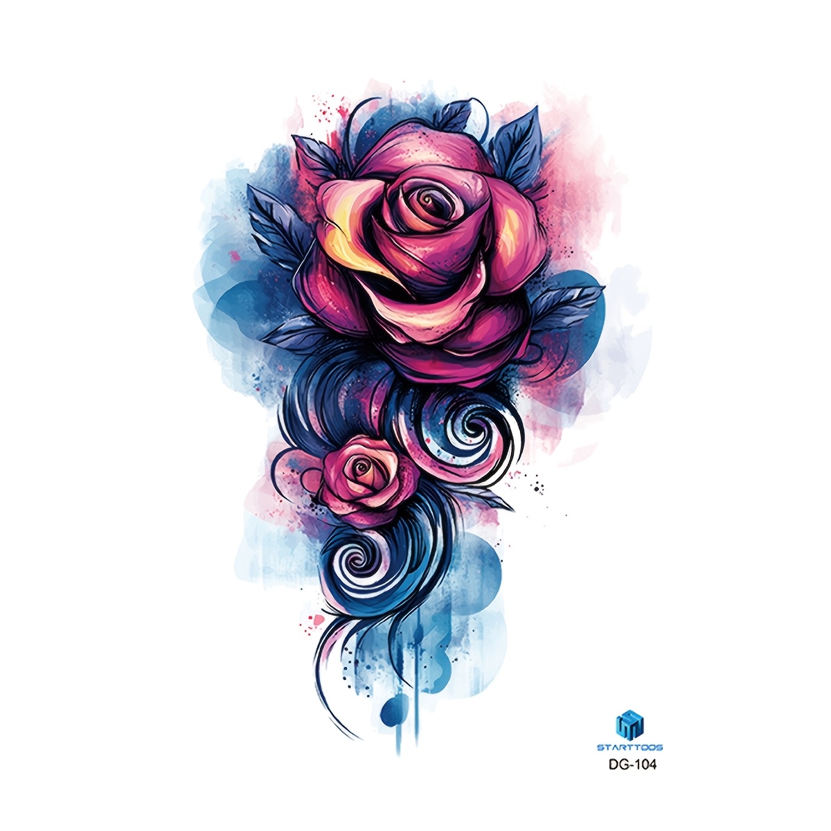 Vibrant Rose Flower Pattern Holiday Gift Temporary Waterproof Tattoo Stickers Arm Abdomen Back Leg 1pc