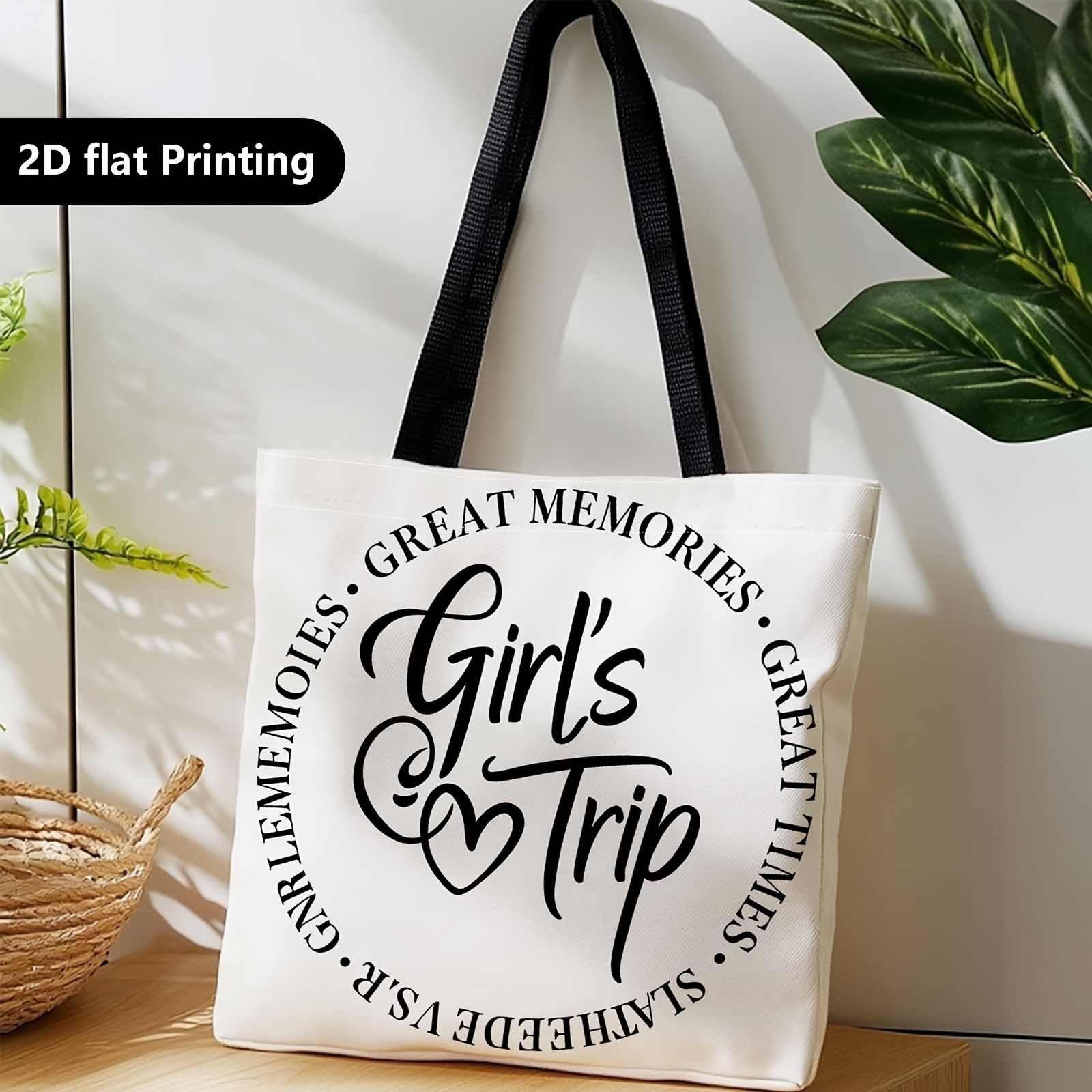 TEMU 1pc Neutral Tote Bag Suitable For Travel, Machine Washable Shoulder Bag With Strap, Portable Handheld Carrier For Shopping, Cosmetics Storage,