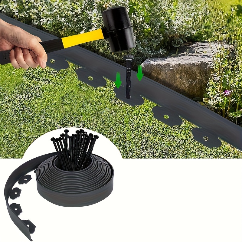 

1pc Garden Edging With 30 Solid Stakes, Easy Installation Interlocking Lawn Border, Durable Pvc Plastic Landscape Edging For Outdoor Lawn Patio Landscaping
