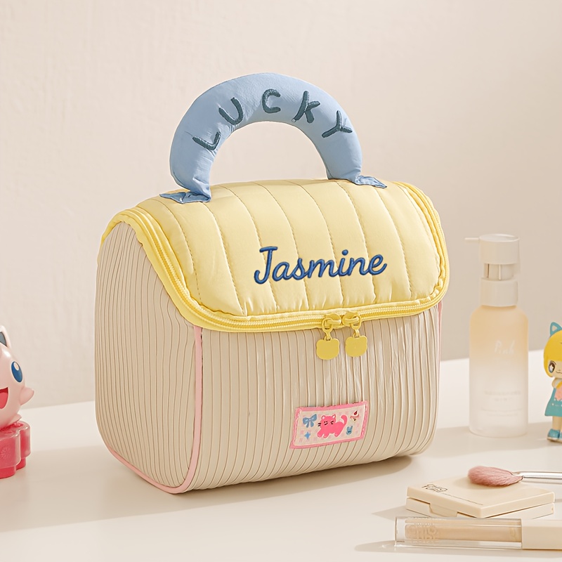 TEMU Neceser de Maquillaje Personalizado con Bordado de /Texto - Organizador de Cosméticos de Gran Capacidad con Asa de de - Regalo de /Día de San