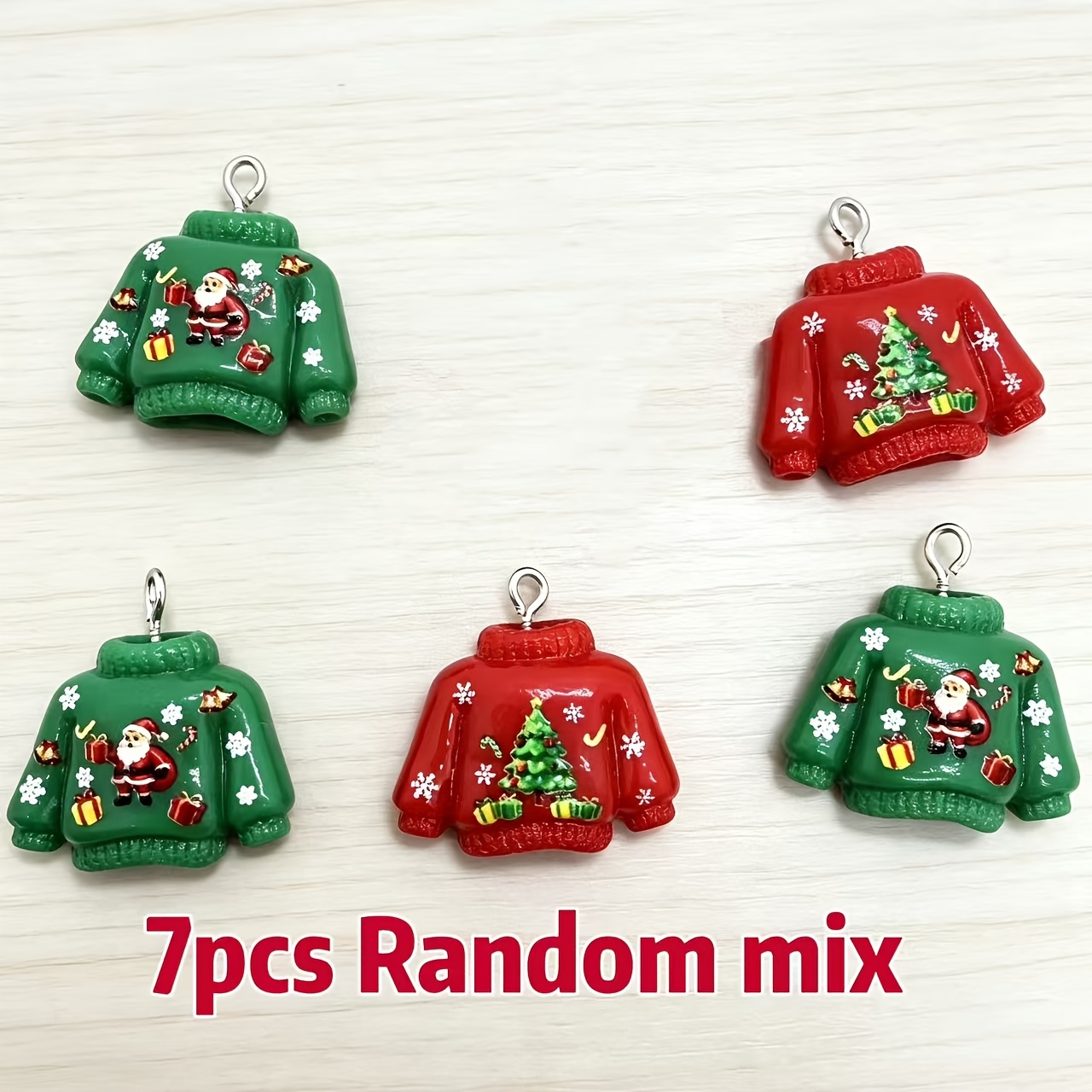 TEMU 7pcs Resin Red And Green Christmas Sweater Pendants, Random Colors, Suitable For Diy Craft Enthusiasts - Necklace, Bracelet, Anklet, Bag Charm,