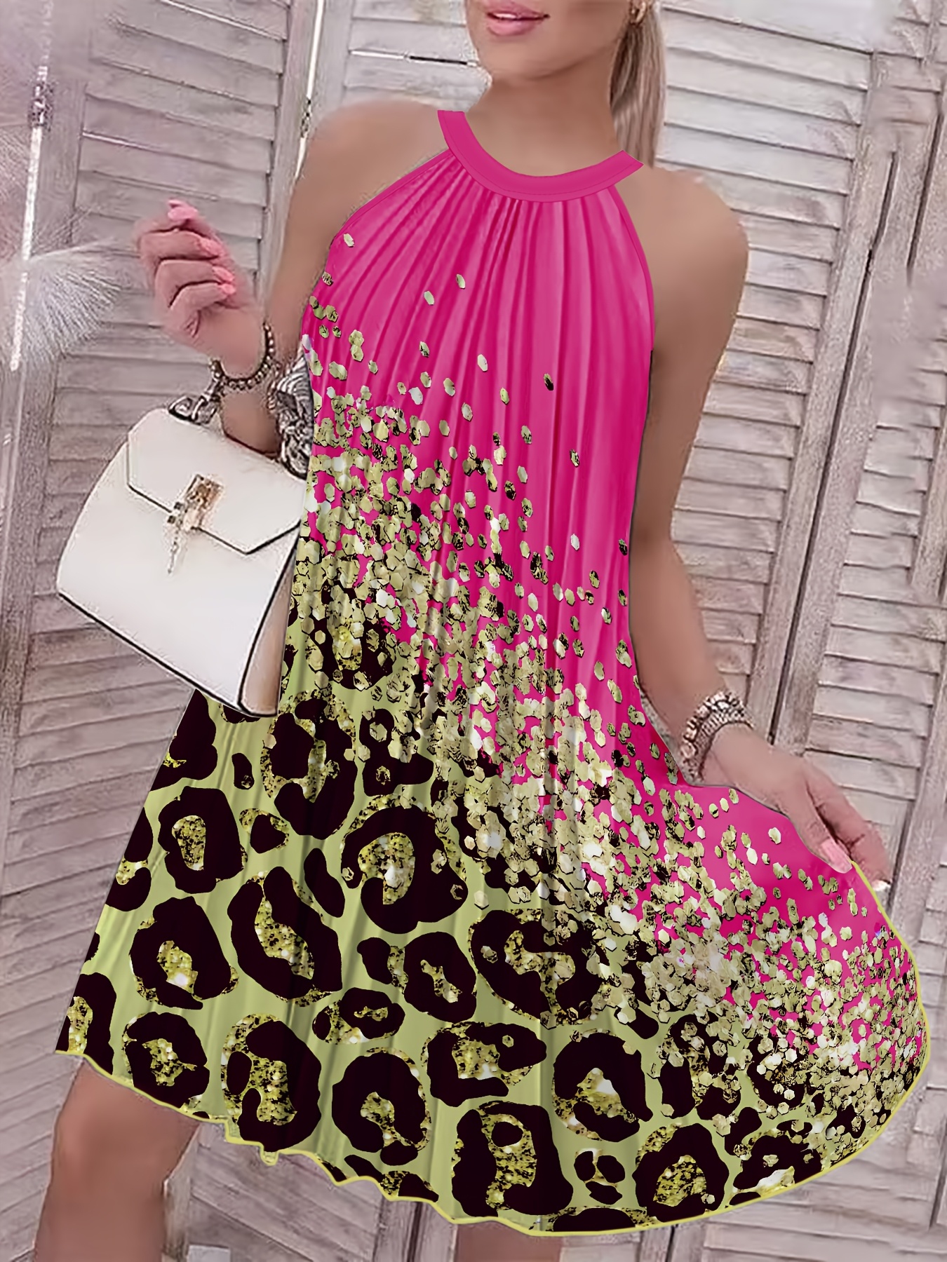 2024 Western Summer * Floral Print Halter Neck Sleeveless Ruched  Off-Shoulder * Dress