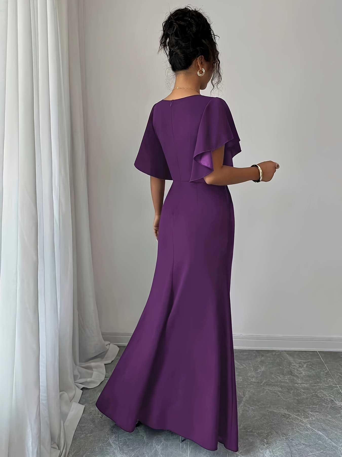 Women's Elegant Mermaid/A-Line Party Dress with V-Neck, Slit & Waist  Wrinkle - Tailback Evening Gown for Weddings * * - Machine Washable Solid  Color Formal Wear (s)