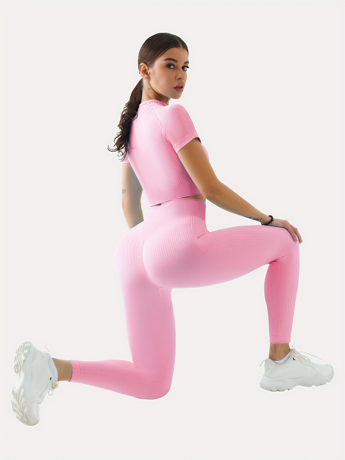 womens high waist hip lift yoga pants stretchy crop top set Temu