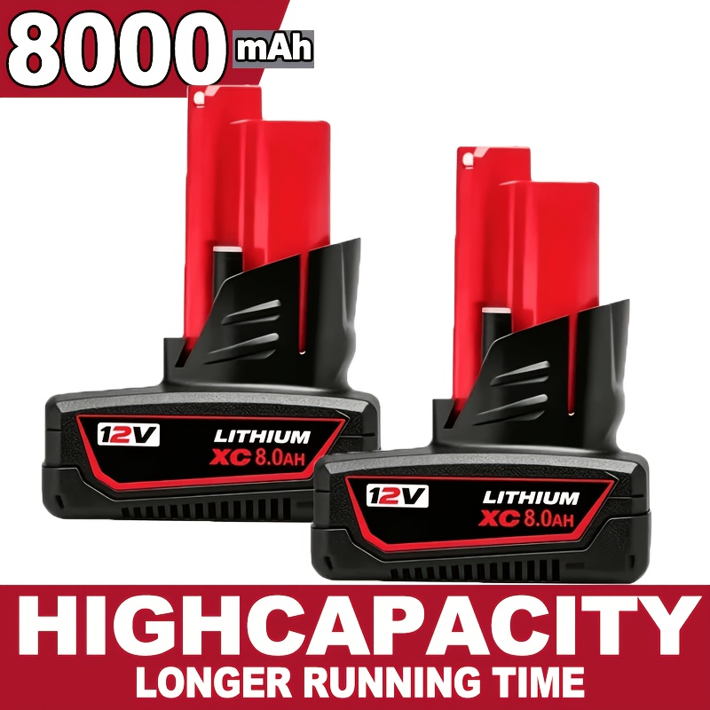 TEMU 2packs Upgraded 8.0ah Replacement For 12volt Battery 12v Lithium 48-11-2401 48-11-2460 48-11-2402 48-11-2412 48-11-2411 Mwl1806 Compatible With