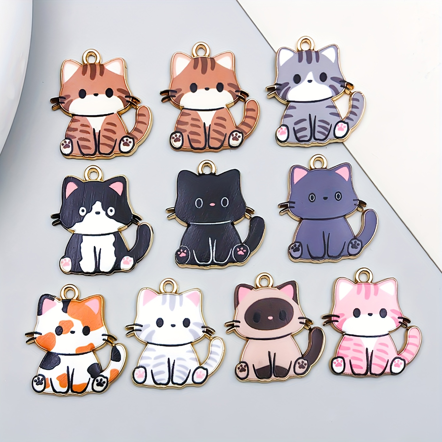 TEMU 10pcs Alliage Émail Chat Imprimé Ensemble Pendentif Fabrication de Bijoux Porte-clés Boucles d'oreilles Pendentif Divers Design Breloques pour