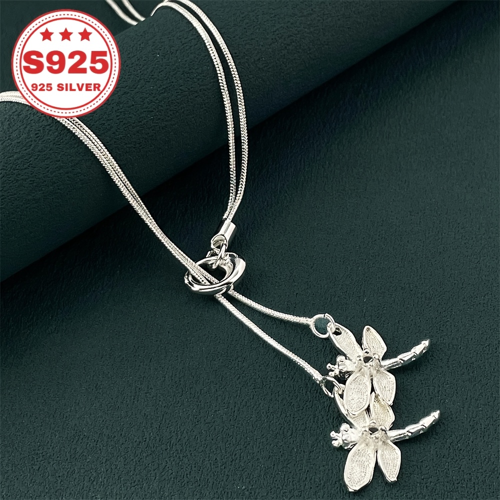 TEMU 925 Sterling Silver Dragonfly Necklace, Fashionable Y-shaped Dragonfly Pendant, Holiday, Anniversary, Gift