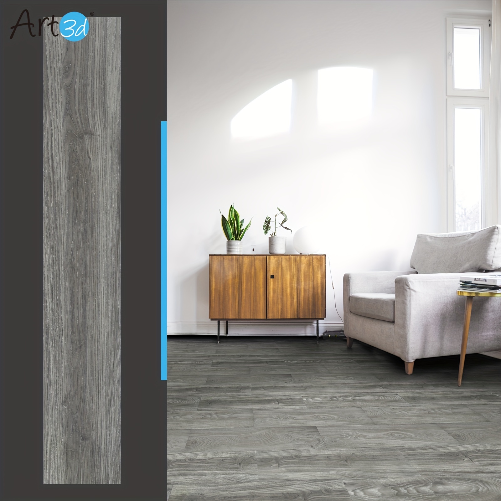 

Art3d 36-pack Self-adhesive Flooring Tiles, 36" X 6" X 0.06" Luxury Vinyl Plank In Light Grey, 54 /case