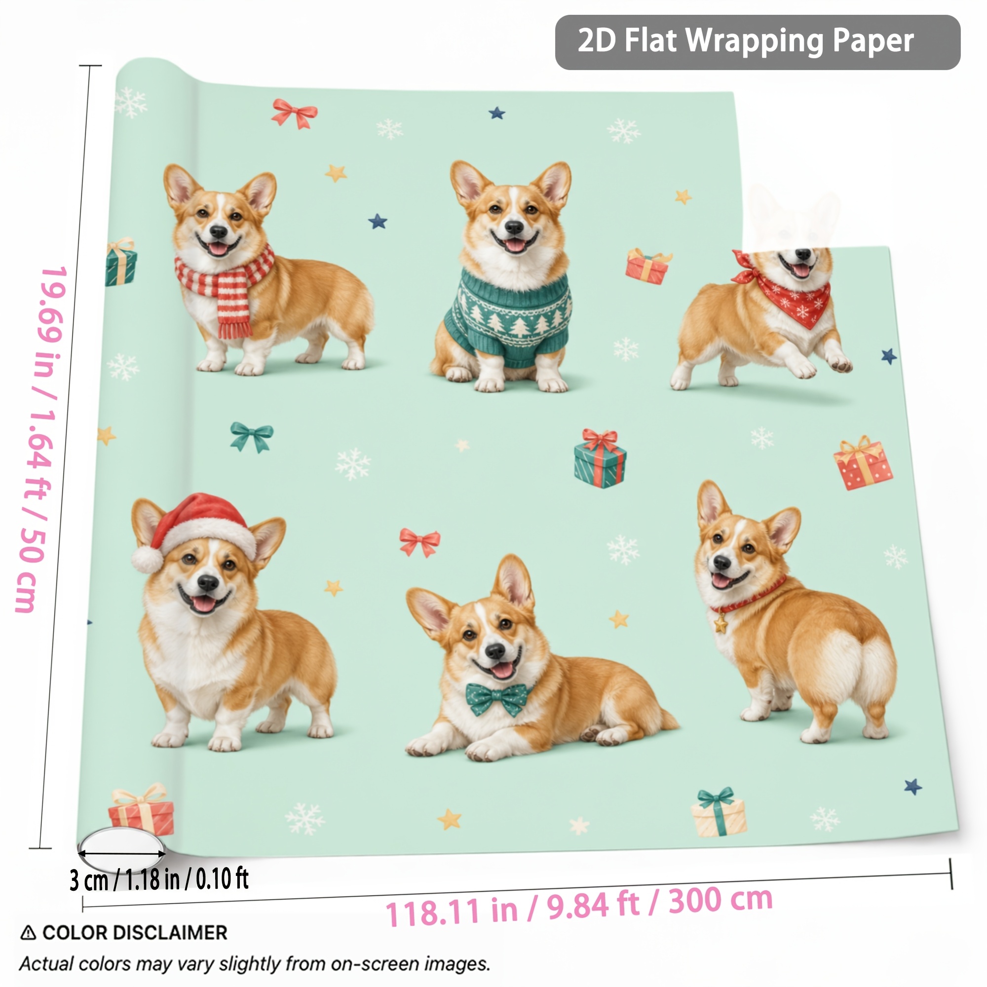 TEMU 1 Rouleau de Motif Corgi de Noël 1,64ft X 9,84ft pour Emballage de Cadeaux, , Colis, Fête d'Année, Nouvel An, Anniversaire, Décoration
