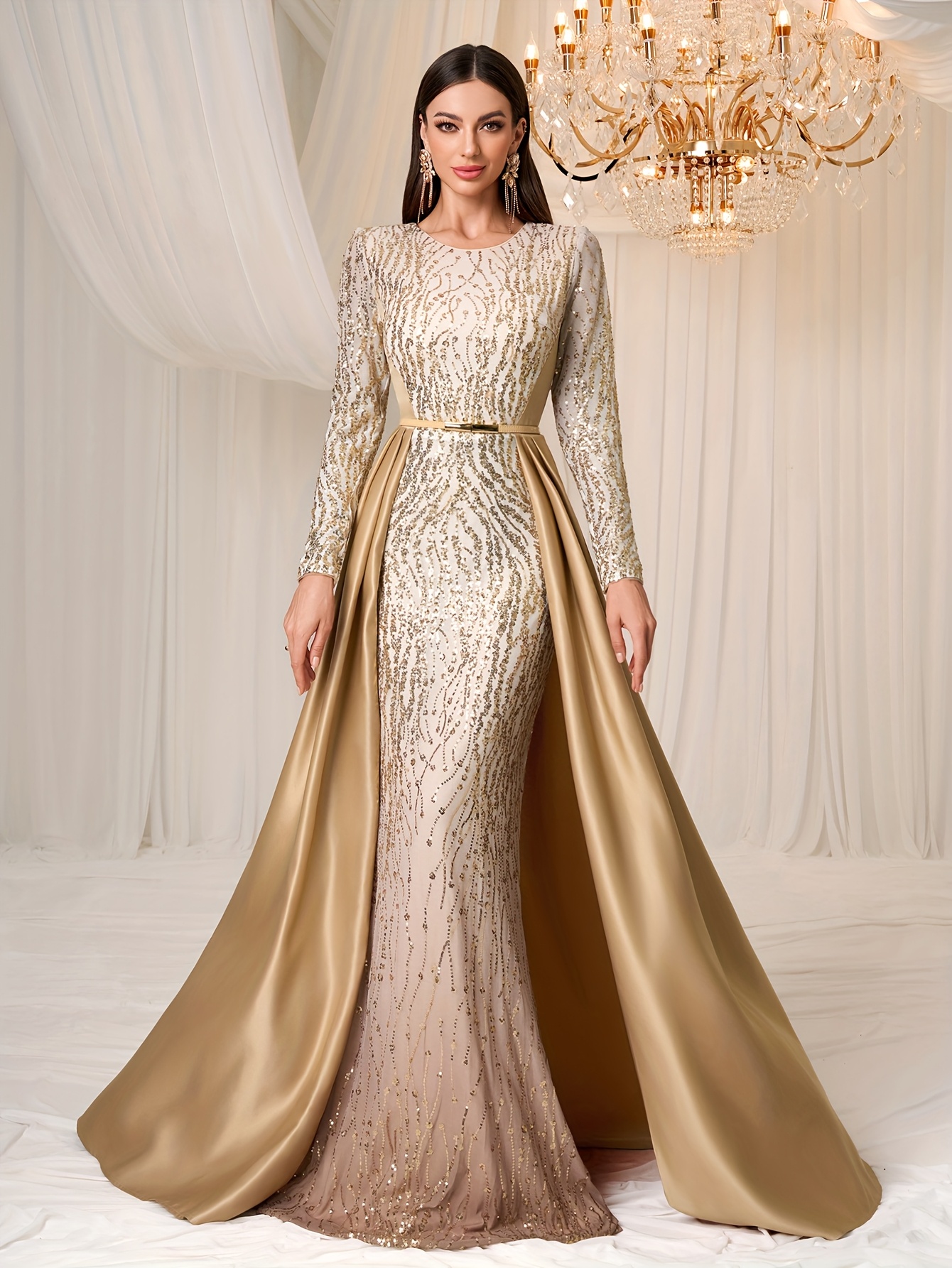green emerald velvet dress Luxury Evening Gown Gold Pattern Xs main image 0