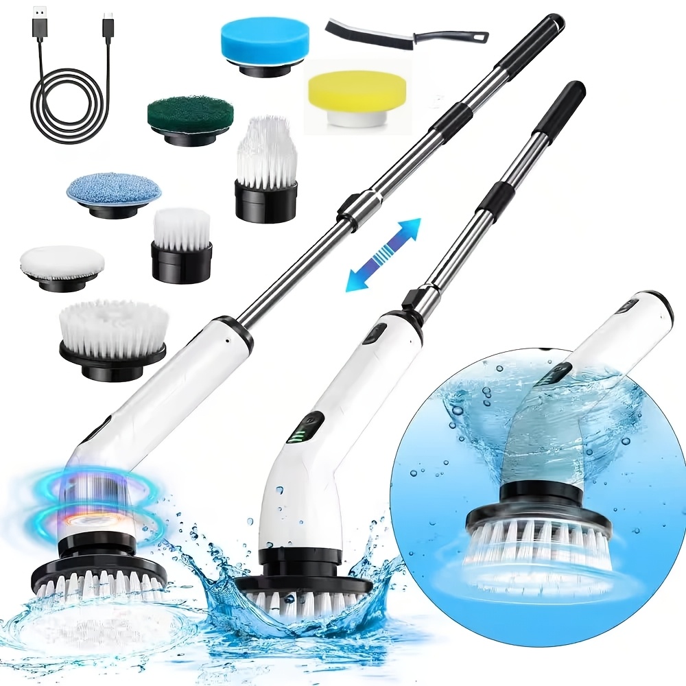 9-in-1 Electric Spin Cleaning Brush – USB Rechargeable Power Scrubber with 8 Brush Heads, Gap Brush, Adjustable Telescopic Handle & Dual-Speed Modes for Bathroom, Floor & Car Cleaning — Zaynora Luxury Marketplace