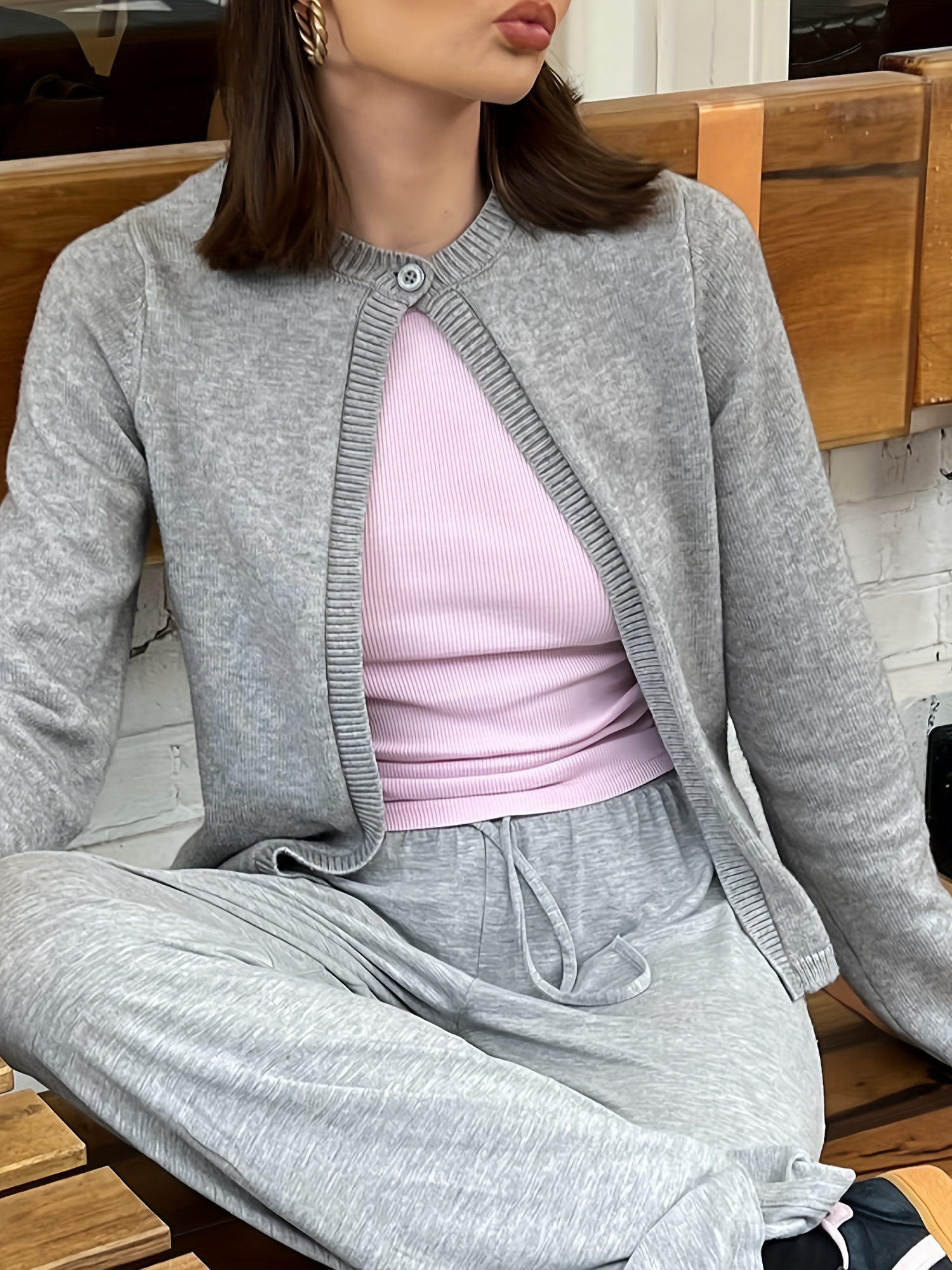 elegant womens cardigan sweater cotton blend knit fabric Temu