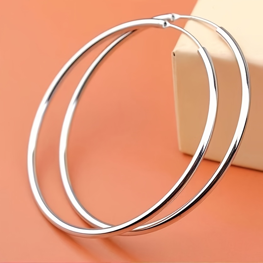 

Elegant 925 Sterling Silver Hoop Earrings For Women, Lightweight Large Round Design, , Perfect Gift For Women And Girls - White