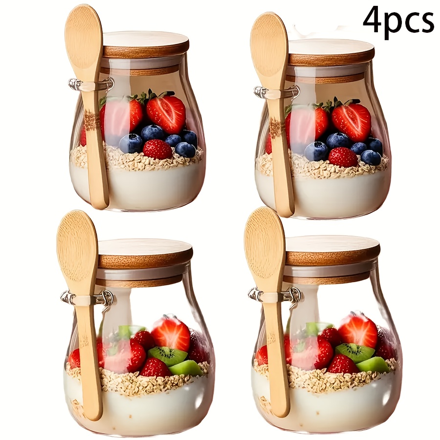 TEMU 1/2/4 pièces - Pot à avoine portable avec couvercle et cuillère, réutilisable, bocal étanche, idéal pour préparation de repas, salades, yaourts,