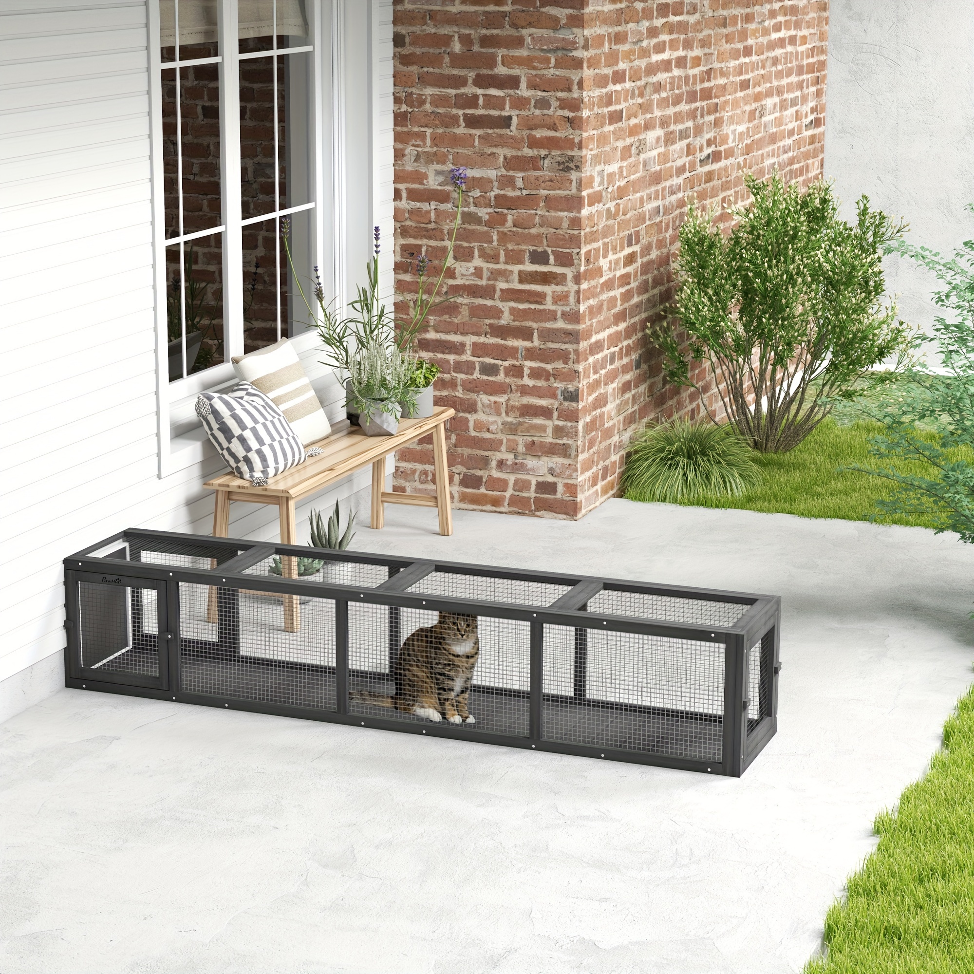 

Pawhut Outdoor Cat Tunnel With Extendable Design, 79" L Wooden Cat Run With Weather Protection, Connecting Inside And Outside, For Deck Patios, Balconies, Dark Gray