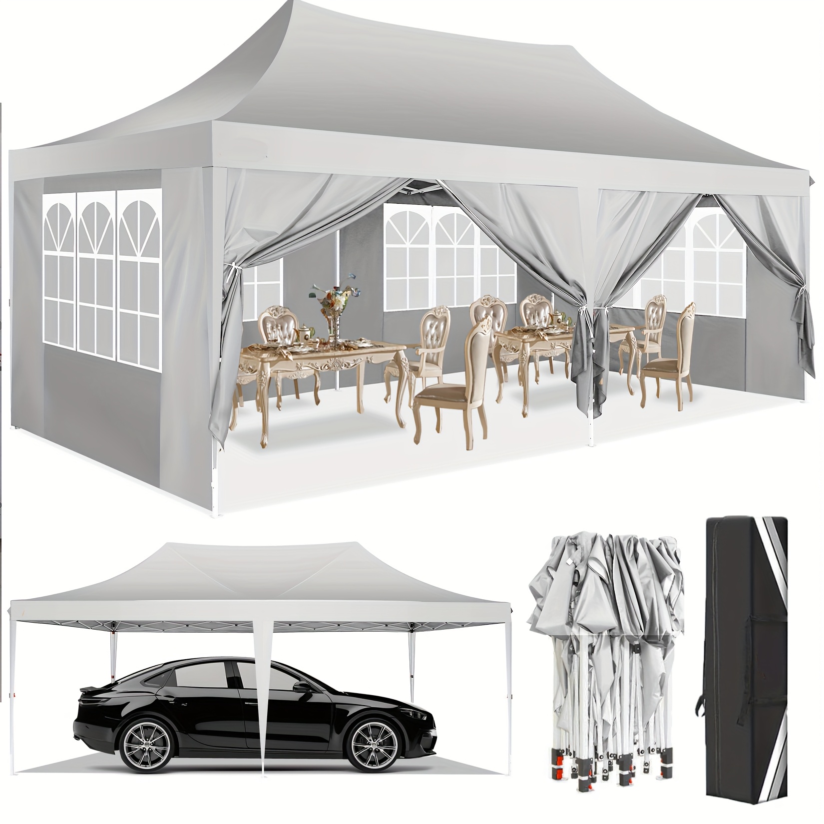 10x20ft  -up zelt, camping sonnenschutz mit 6 abnehmbaren seitenwänden, tragetasche, sandtasche und bodenstiften, sechseckiges rahmen, höhe einstellbar, einfache  , outdoor gazebo   für hochzeiten, partys, gärten, höfe, strände, terrassen