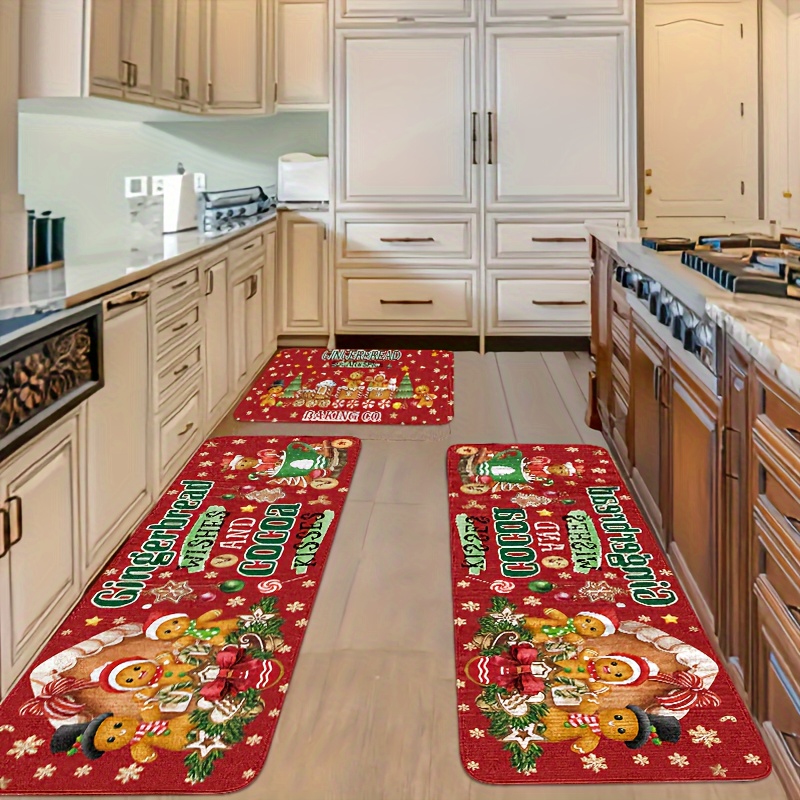 

Merry Christmas 2/3pcs Kitchen Rug Set - Santa & Tree Design, Non-slip, Stain Resistant, Machine Washable For Holiday Home Decor