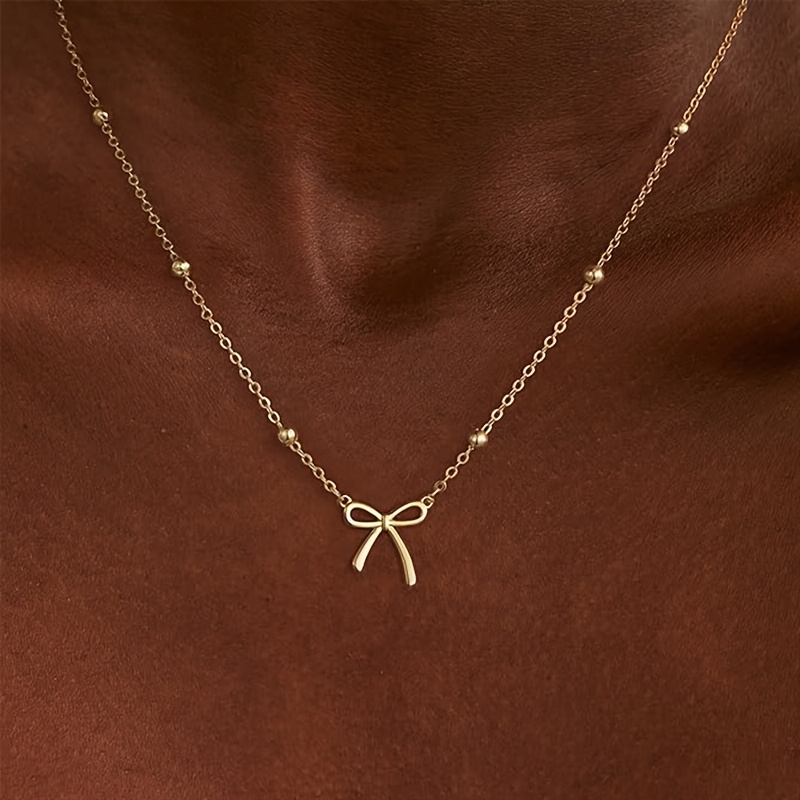 Image of 1pc Exquisite Bow Pendant Necklace, Women' And Date Accessory, Versatile Trendy Clavicle Chain, Elegant Temperament, Ideal Holiday Gift For Wife, Mother, Friend