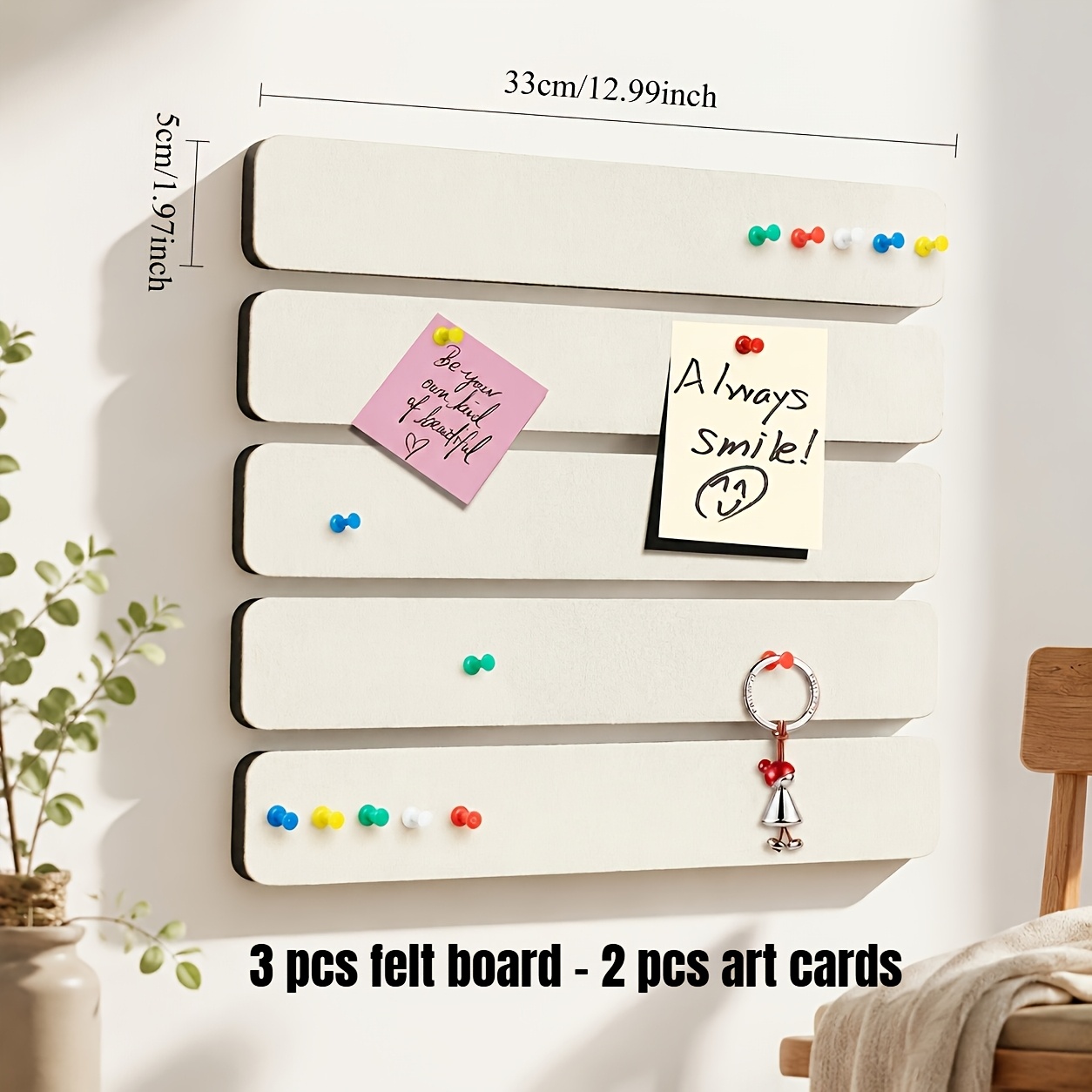 TEMU Lot de 5 tableaux en feutre et liège : 3 tableaux en feutre + 2 cartes artistiques. Convient pour murs, avis, bandes de messages, toiles de fond