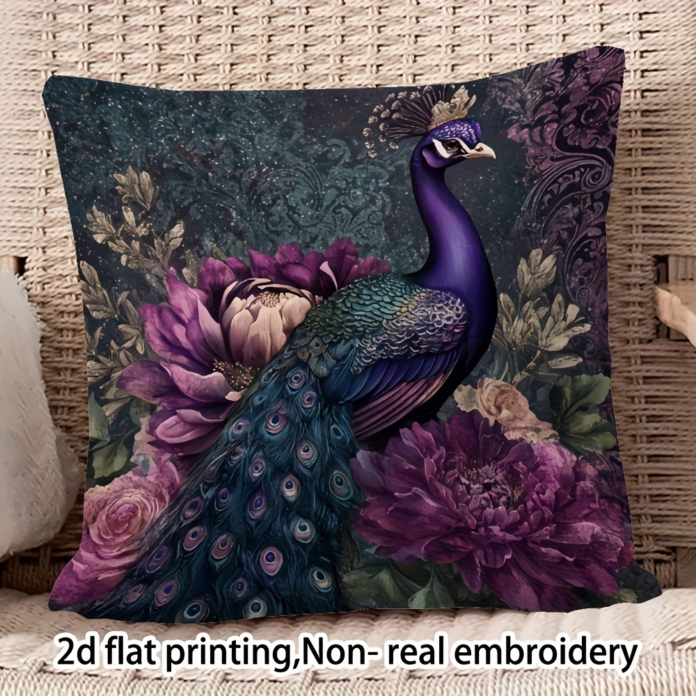 TEMU 1pc Elegant Floral Pillowcase - Short Plush, Non-realistic Embroidery, Zipper Closure, Machine Washable, Suitable For Home, Office, Bedroom,