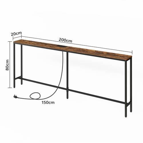 200Cm Industrial-Style Console Table with Power Outlets And USB Ports, Suitable for , Living Rooms, And Rustic Decor, Entryway Sofa Table - End